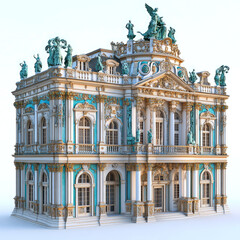 Grand Baroque palace architectural 3D render.