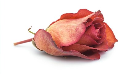 Fototapeta premium Dried rose on white background showcasing vibrant petals and delicate details of nature's beauty