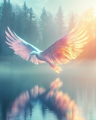 Fototapeta premium Minimalist drone with translucent wings hovering ab Sleek drone with translucent wings Minimalist aerial tech in motion Futuristic drone hovering gracefully