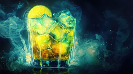 Glass of Refreshing Cocktail with Lime and Ice