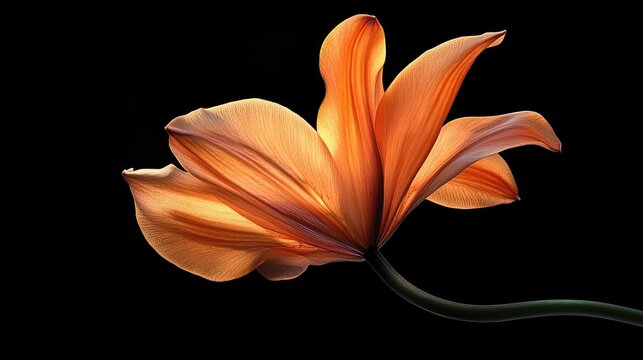Elegant orange flower with delicate petals on a dark background perfect for wallpaper or design projects showcasing natural beauty.