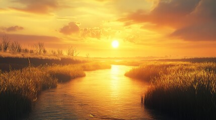 Sunrise over tranquil river landscape symbolizing hope, renewal, and the beauty of nature's new beginnings