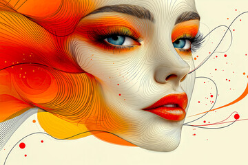 Line Art Style Wall Art of a Vibrant Woman’s Portrait