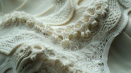Obraz premium Intricate White Lace Fabric Detail: Elegant Crochet and Needlework