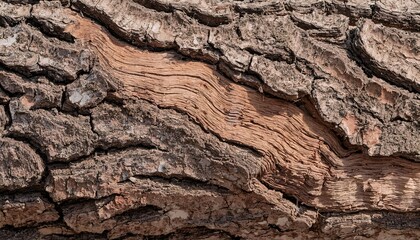 macro view of cork oak bark with intricate layers and rugged cork texture in earthy natural tones
