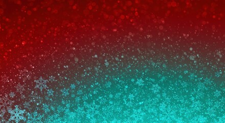 Red and Teal Snowfall: A vibrant abstract background of swirling snowflakes, fading from a deep red to a cool teal, evoking a winter wonderland.  