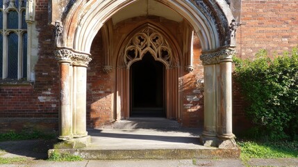 Norman architecture of a church entrance showcasing Romanesque style with detailed stonework and elegant archway design