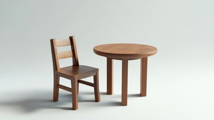 Fototapeta premium Minimalist wooden table and chair set against a light background showcasing simple and elegant furniture design for home decor.