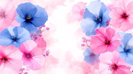 Obraz premium Pretty Pink and Blue Floral Background Soft Blossom Design Wedding Invitation Greeting Card