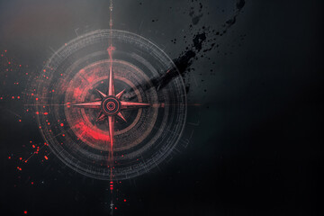 Boussole abstraite sur fond noir