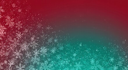 Winter Wonderland: A festive abstract gradient background with white snowflakes on a vibrant red and teal backdrop.  Perfect for holiday designs, invitations, and wintery themes. 