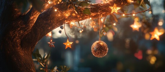 Festive tree adorned with glowing stars and lights creating a magical ambiance for holiday celebrations and special gatherings