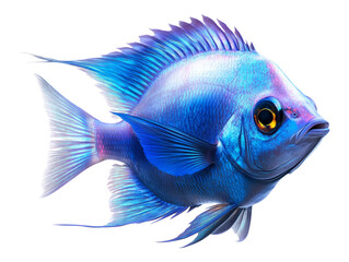 Fototapeta premium Vibrant Blue Fish Isolated with Flat Reflective Body Setting
