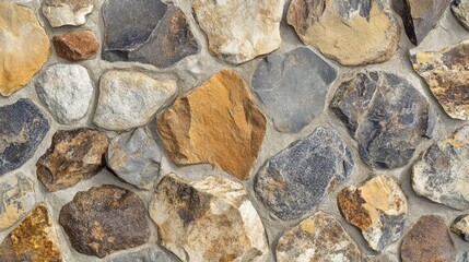 Fototapeta premium Rocky surface showcasing diverse textures and colors in shades of gray, brown, and yellow with distinct natural mineral formations.