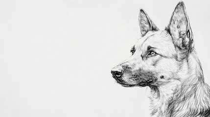 Intricate pen drawing of a german shepherd on white background