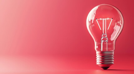 Fototapeta premium A glowing light bulb against a vibrant red background, symbolizing ideas, creativity, and innovation.