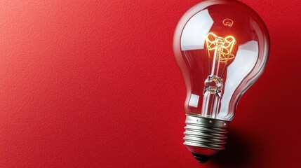 A glowing light bulb against a vibrant red background, showcasing its intricate filament design and modern aesthetic.