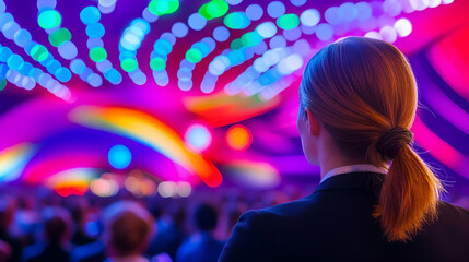 Attendee revels in a vibrant light display at an exciting event