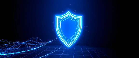 Digital Shield protects icon Safe concept , Line and Triangle with a Network of Points ,Shield protects icon of Lines and Triangles, Geometric Shield protects icon, Lines, Triangles, copy space