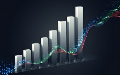 Ascending bar graph with vibrant data wave visualization.