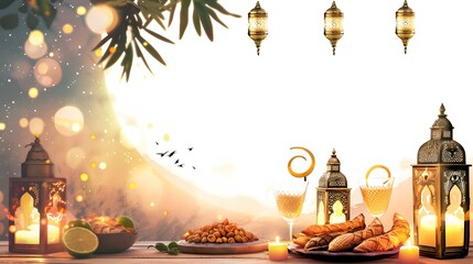 Festive Table with Lanterns and Delicious Treats for Celebration