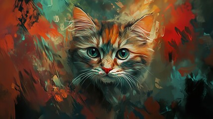 Adorable Kitten Portrait: A Vibrant Abstract Painting