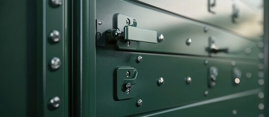 Durable green door showcasing multiple latches for enhanced security and robust closure options in architectural design