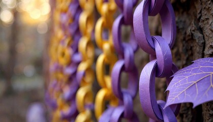 Purple and Yellow Paper Chains with Natural Background