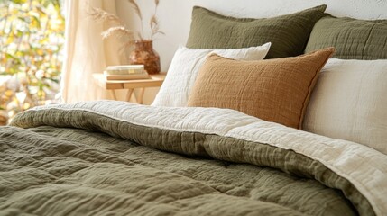French Country Living: Fabric Sofa with Terra Cotta & White Pillows in Modern Elegance