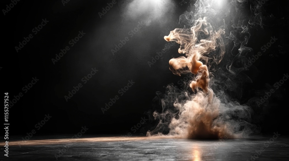 Poster a dynamic cloud of dust rises under dramatic lighting, creating an ethereal and captivating visual e
