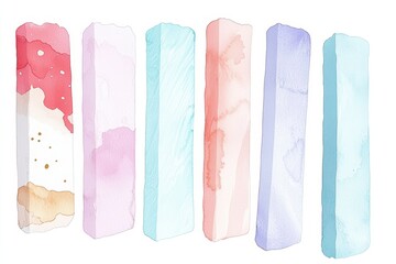 Naklejka premium A serene pastel watercolor gradient transitioning from soft peach and light lavender to baby blue and pale mint green, accented with faint golden highlights and delicate swirls, evoking a dreamy 