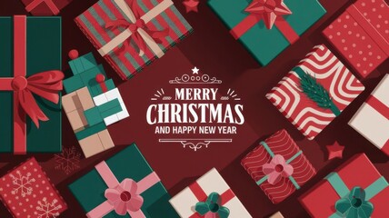 Pile of gift boxes with festive decorations on white background.