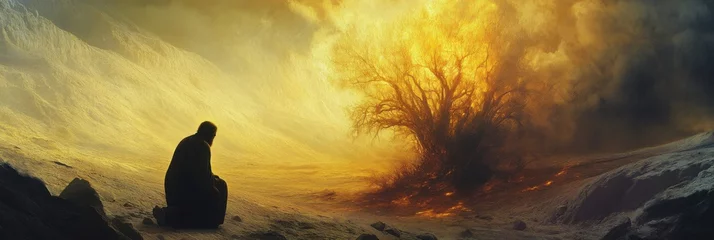 Gardinen Encountering the divine light in the barren wilderness before the Burning Bush. Generative AI © Юля Бурмистрова