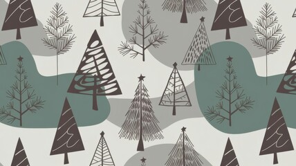  Scandinavian-style seamless Christmas tree pattern with abstract hand-drawn design