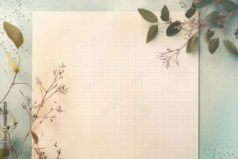 Leinwandbilder minimalist planner layout with grid lines and botanical elements for clean design inspiration. gener