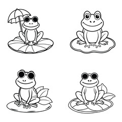 set of funny cartoon frog