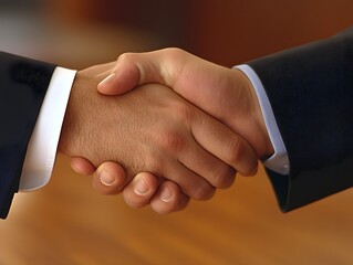Professional Hands Shaking in a Business Agreement Symbolizing Trust and Collaboration in a Corporate Environment with Blurred Background