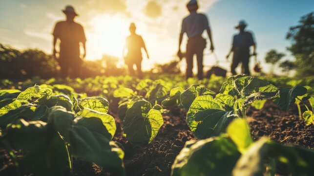 Workers in Countryside with Soft Light at Dusk