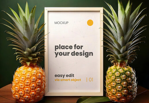 Poster Frame Vertical Sign Mockup with Pineapples