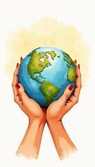 Hands holding a colorful globe representing Earth with a warm background