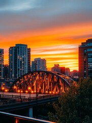 Fototapeta premium Vibrant City Skyline at Sunset with Towering Buildings