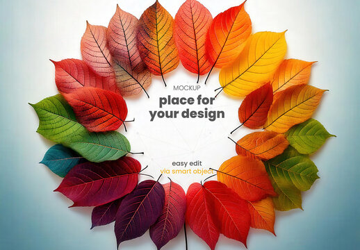 Colorful Autumn Leafs in Circle Mockup