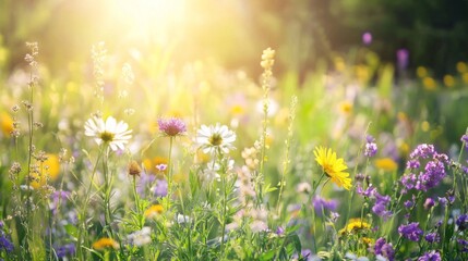 Colorful Flowers in Full Bloom in a Bright Park Landscape