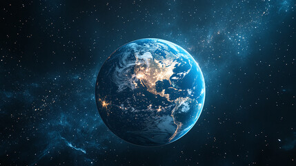 Blue round planet earth globe. world orbit atmosphere, internet connection and communication technology, network, universe, science, exploration.