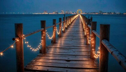 Obraz premium Coastal Christmas Pier with Twinkling Lights