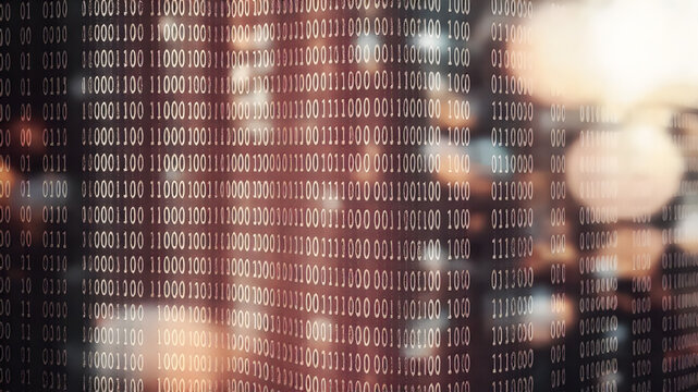 A digital background that showcases a dynamic and futuristic binary code in a column format