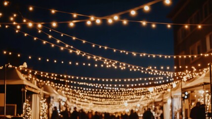 Obraz premium Festive Night Market with Vibrant Lights and Joyful People