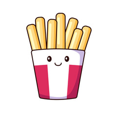 Cute French Fries Cartoon Kawaii Sticker. Character Vector Illustration