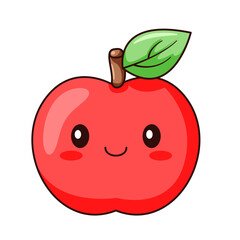 Cute Apple Cartoon Kawaii Sticker. Character Vector Illustration