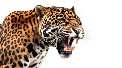 Obraz premium A snarling jaguar displays its powerful teeth and spotted coat